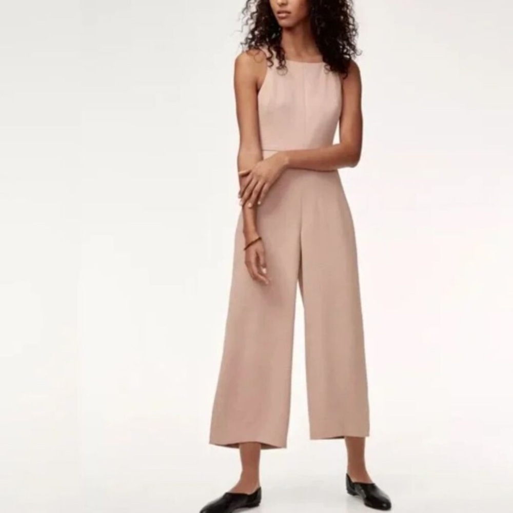 Aritzia Ecoulement Wide-Leg Tie-Back Jumpsuit - light taupe